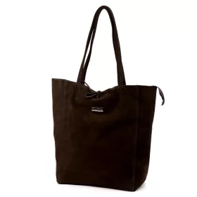   MiaMore 01-014 Z csokoládébarna női velúrbőr válltáska, shopper 40 x 38 x 13 cm