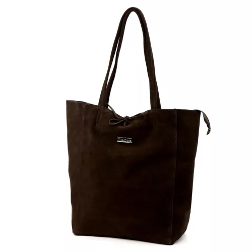 MiaMore 01-014 Z csokoládébarna női velúrbőr válltáska, shopper 40 x 38 x 13 cm