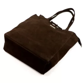   MiaMore 01-014 Z csokoládébarna női velúrbőr válltáska, shopper 40 x 38 x 13 cm