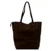 MiaMore 01-014 Z csokoládébarna női velúrbőr válltáska, shopper 40 x 38 x 13 cm