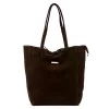 MiaMore 01-014 Z csokoládébarna női velúrbőr válltáska, shopper 40 x 38 x 13 cm