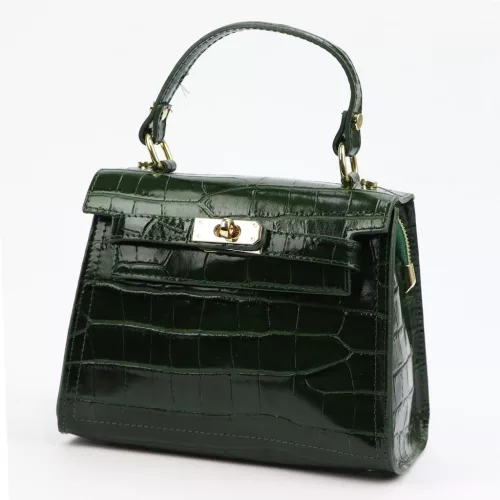Luka 19-17 MN CROCO zöld női bőr kézitáska, válltáska 23 x 19 x 12 cm