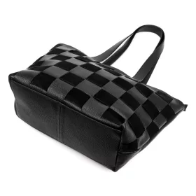   Luka 25-080 fekete-kockás női bőr válltáska 45 x 29 x 14 cm