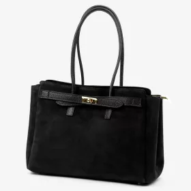   Camilla PREMIUM 10.004 fekete női velúr bőr válltáska 37 x 24 x 14 cm