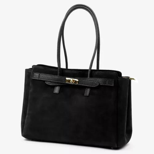 Camilla PREMIUM 10.004 fekete női velúr bőr válltáska 37 x 24 x 14 cm