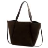 Luka 25-079 sötétbarna női velúr bőr válltáska, shopper 50 x 34 x 17 cm