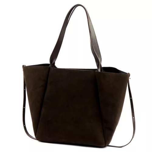 Luka 25-079 sötétbarna női velúr bőr válltáska, shopper 50 x 34 x 17 cm