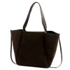 Luka 25-079 sötétbarna női velúr bőr válltáska, shopper 50 x 34 x 17 cm