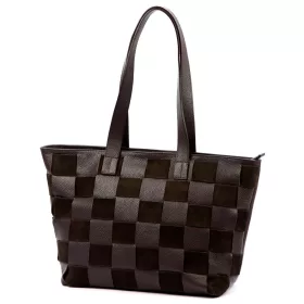   Luka 25-080 barna-kockás női bőr válltáska 45 x 29 x 14 cm