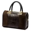 Luka 25-088 CROCO barna női krokodilmintás velúr bőr kézitáska 31.5 x 22.5 x 16 cm