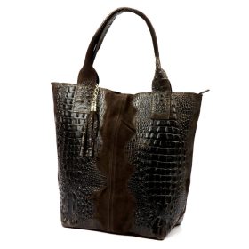   Luka 26-026 sötétbarna női krokodil mintás bőr válltáska, shopper 40 x 36 x 19 cm