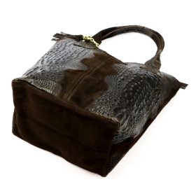   Luka 26-026 sötétbarna női krokodil mintás bőr válltáska, shopper 40 x 36 x 19 cm