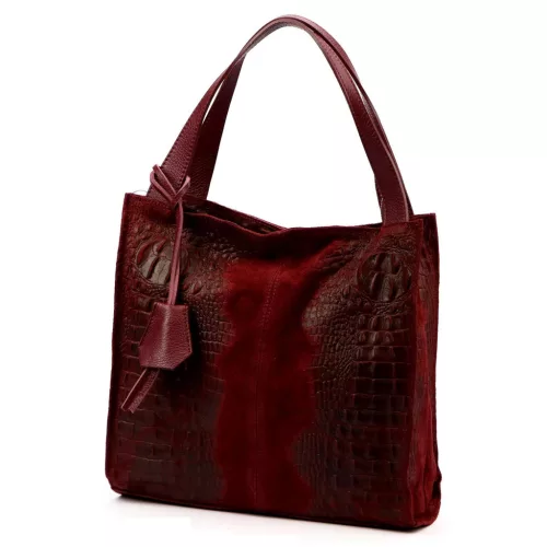 Luka 26-010 CROCO női, bordó krokodil mintás velúr bőr válltáska 34 x 34 x 13 cm
