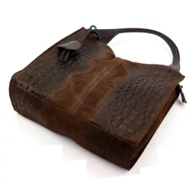   Luka 26-010 CROCO női, sötétbarna krokodil mintás velúr bőr válltáska 34 x 34 x 13 cm