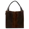 Luka 26-010 CROCO női, sötétbarna krokodil mintás velúr bőr válltáska 34 x 34 x 13 cm
