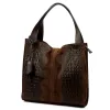 Luka 26-010 CROCO női, sötétbarna krokodil mintás velúr bőr válltáska 34 x 34 x 13 cm