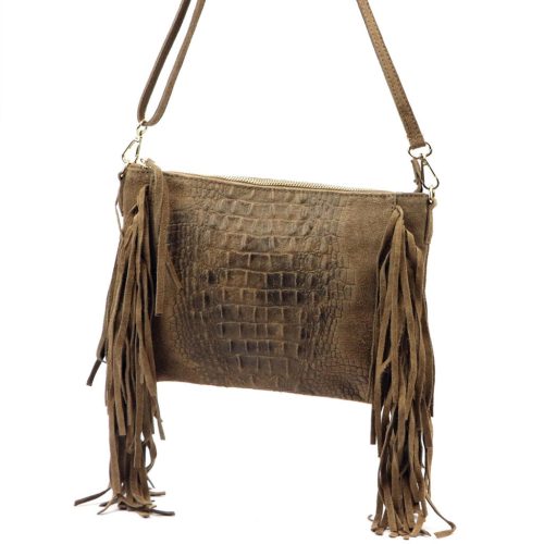 Luka 26-015 CROCO világosbarna női krokodil mintás bőr válltáska, oldaltáska 30 x 21 x 6 cm