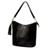 Luka 26-027 CROCO női, fekete krokodil mintás bőr válltáska 26 x 26 x 16 cm