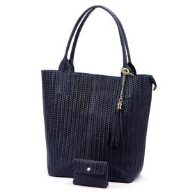   Luka 26-028 sötétkék női bőr válltáska, shopper 42 x 35 x 16 cm