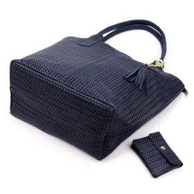   Luka 26-028 sötétkék női bőr válltáska, shopper 42 x 35 x 16 cm