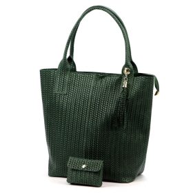   Luka 26-028 női zöld bőr válltáska, shopper 42 x 35 x 16 cm