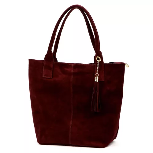 Luka 26-036 bordó női velúr bőr válltáska, shopper 40 x 36 x 15 cm