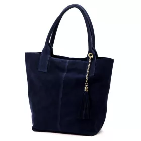   Luka 26-036 sötétkék női velúr bőr válltáska, shopper 40 x 36 x 15 cm