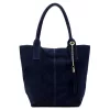 Luka 26-036 sötétkék női velúr bőr válltáska, shopper 40 x 36 x 15 cm