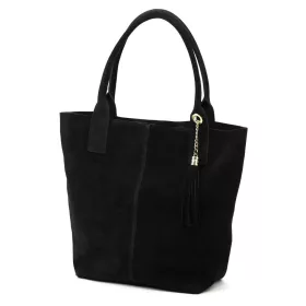   Luka 26-036 fekete női velúr bőr válltáska, shopper 40 x 36 x 15 cm