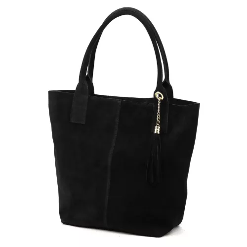 Luka 26-036 fekete női velúr bőr válltáska, shopper 40 x 36 x 15 cm