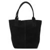 Luka 26-036 fekete női velúr bőr válltáska, shopper 40 x 36 x 15 cm