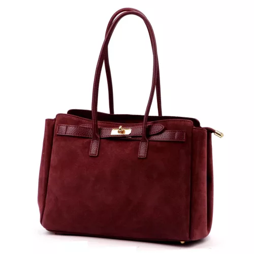 Camilla PREMIUM 10.004 bordó női velúr bőr válltáska 37 x 24 x 14 cm