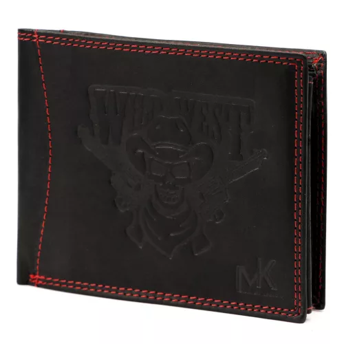 Money Kepper CDD 5600 WILD WEST fekete-piros férfi bőr pénztárca, Western motívummal 12.5 x 10 x 2.5 cm