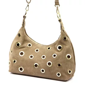   Luka 26-052 taupe női velúr bőr válltáska, oldaltáska 35 x 26 x 13 cm