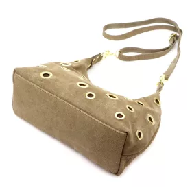   Luka 26-052 taupe női velúr bőr válltáska, oldaltáska 35 x 26 x 13 cm