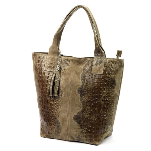 Luka 26-026 CROCO taupe női krokodil mintás bőr válltáska, shopper 40 x 36 x 19 cm