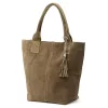 Luka 26-026 taupe női velúr bőr válltáska, shopper 40 x 35 x 18 cm