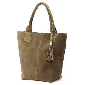   Luka 26-026 taupe női velúr bőr válltáska, shopper 40 x 35 x 18 cm