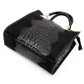   Luka 26-072 fekete krokodilmintás-velúr bőr női kézitáska 30 x 28 x 13 cm