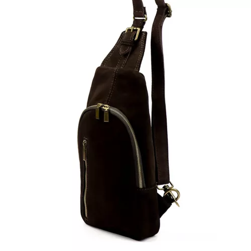 Camilla PREMIUM 10.007 sötétbarna női velúr bőr oldaltáska, crossbody 17 x 33 x 6 cm