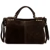Camilla PREMIUM 10.008 sötétbarna női velúr bőr kézitáska 35 x 23 x 16 cm