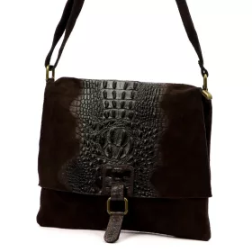   Luka 26-076 CROCO sötétbarna női velúr bőr kézitáska, válltáska 31 x 26 x 5 cm