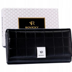   Rovicky RPX-27A-3 nagyméretű fekete rostbőr női pénztárca