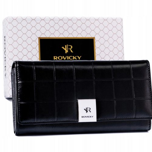 Rovicky RPX-27A-3 nagyméretű fekete rostbőr női pénztárca
