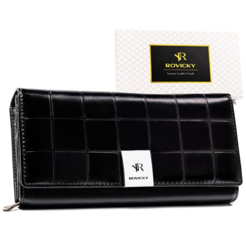 Rovicky RPX-20A-3 nagyméretű fekete női bőr-rostbőr pénztárca