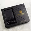 Peterson PTN SET N992L-DOT BLACK fekete férfi bőr öv, pénztárca szett 115 cm