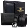 Peterson PTN SET N992-DOT BLACK fekete férf bőr pénztárca, öv ajándék szett 115 cm