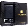 Peterson PTN SET N4-DOT BLACK fekete férfi bőr pénztárca-öv ajándék szett 115 cm