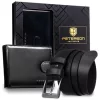 Peterson PTN SET N992L-NGV-125-8349 fekete férfi bőr öv, pénztárca szett 125 cm