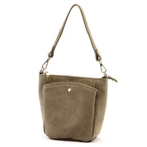 Luka 26-018 taupe női velúr bőr válltáska, oldaltáska 21 x 20 x 11 cm